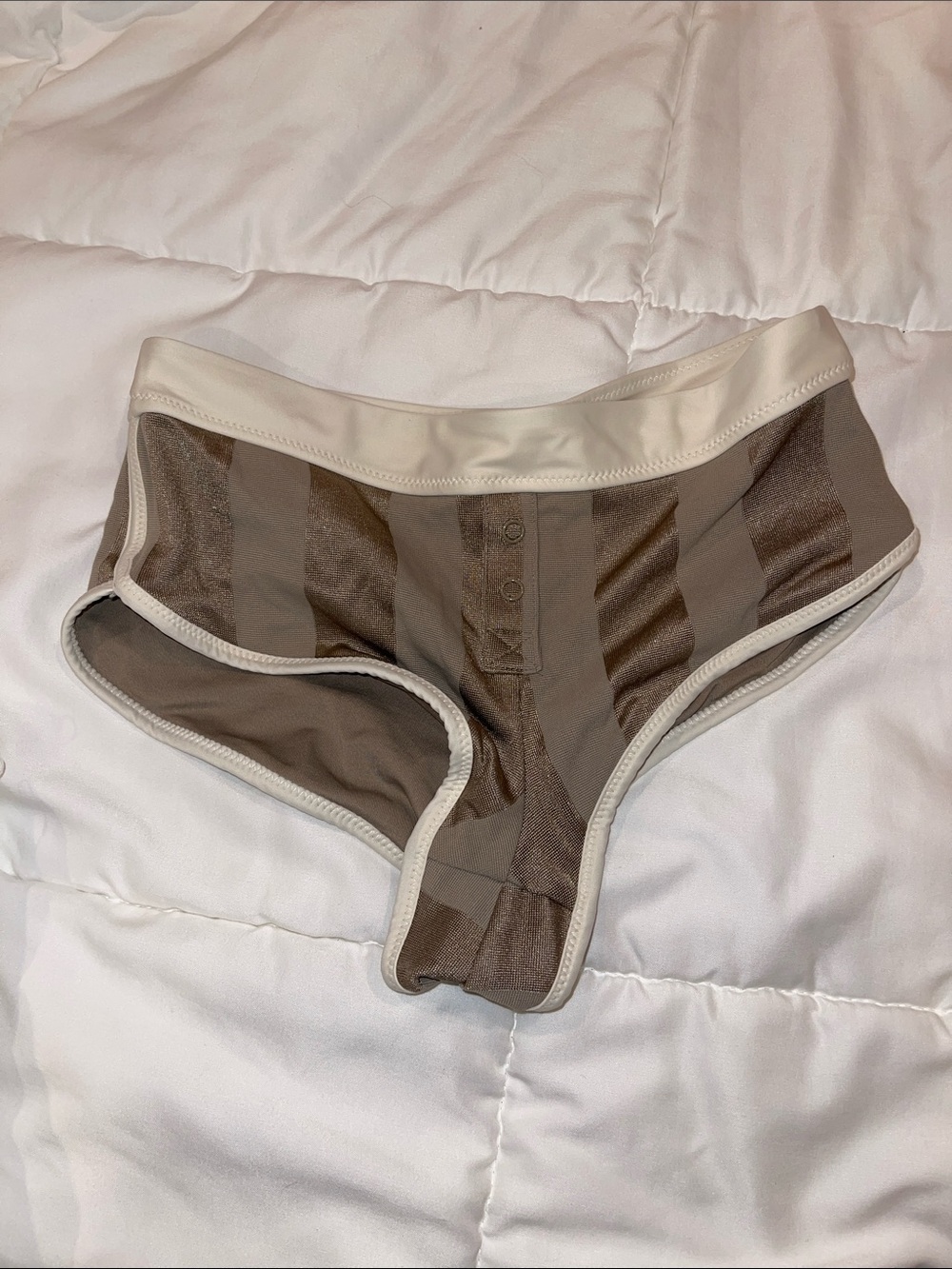 aerie Striped Bikini Bottoms in Brown and Cream